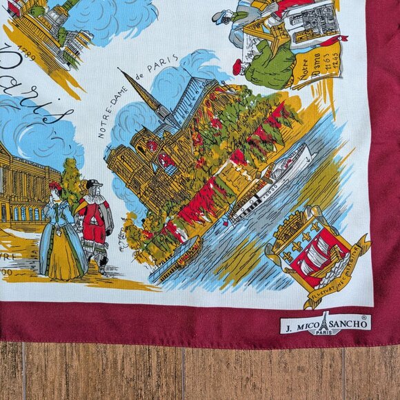 VTG Souvenir Scarf, Historical scenes in Paris, France, 30" square polyester - Picture 8 of 16